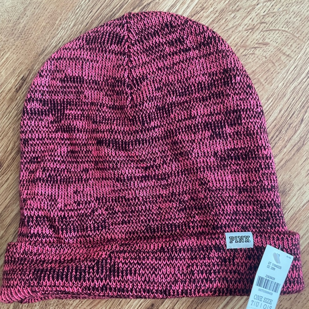 PINK Victoria's Secret Pink and Black Knit Beanie